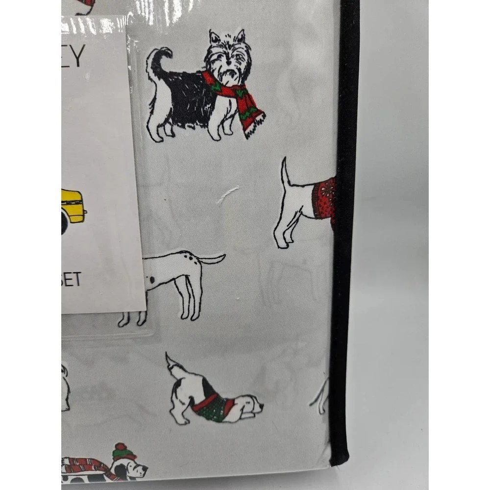 Cynthia Rowley Christmas‎ Dog QUEEN Sheet Set Holiday Winter Sweater Scarf XDeep